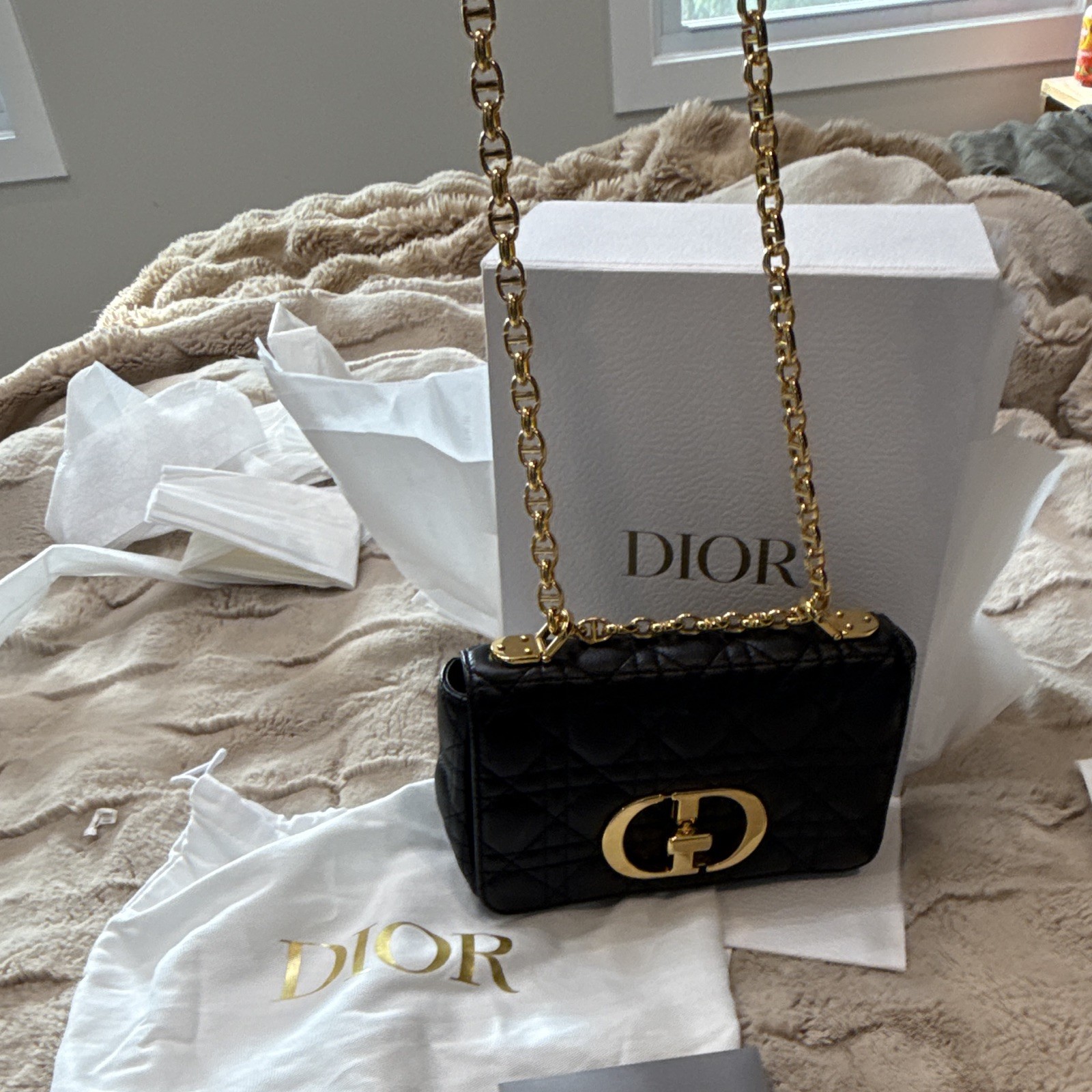 Dior Black Cannage Quilted Shoulder Bag Gold Hardware Chain Strap Box Dust Bag