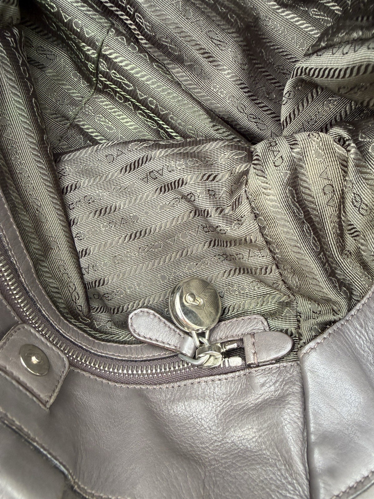 Prada Grey Pleated Leather Tote