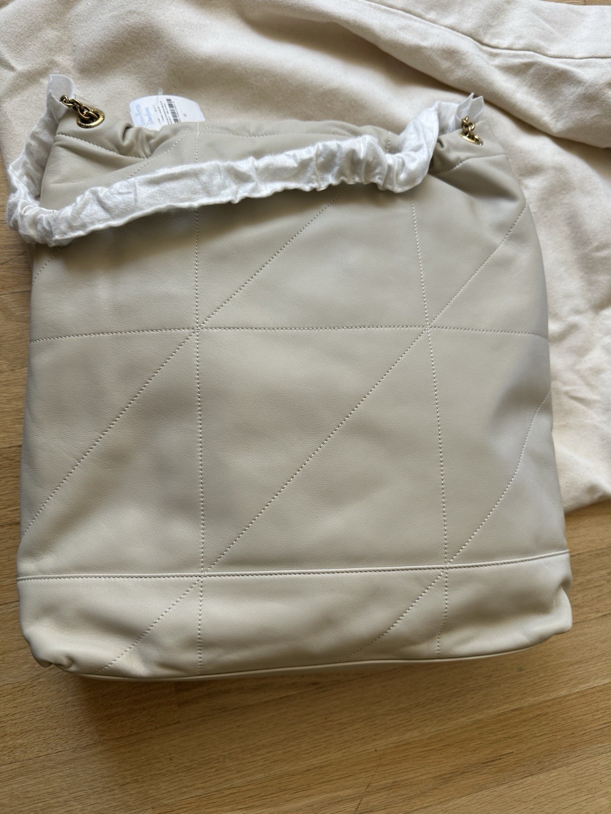 Saint Laurent Jamie Large Pochon Bucket Drawstring Quilted Chain Dust Bag Beige