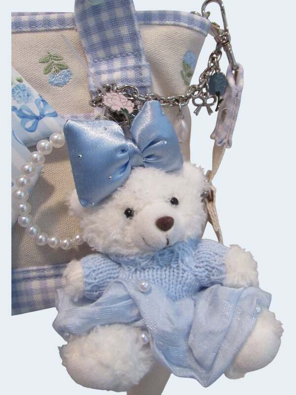 Madden Girl Blue Gingham Teddy Bear Embroidered Canvas Handbag Crossbody NWT