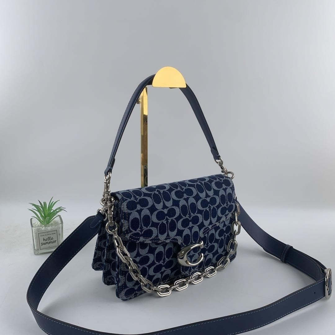 Coach Washed Denim Signature Chain Tabby Shoulder Bag Blue CAN15 Detached Tags