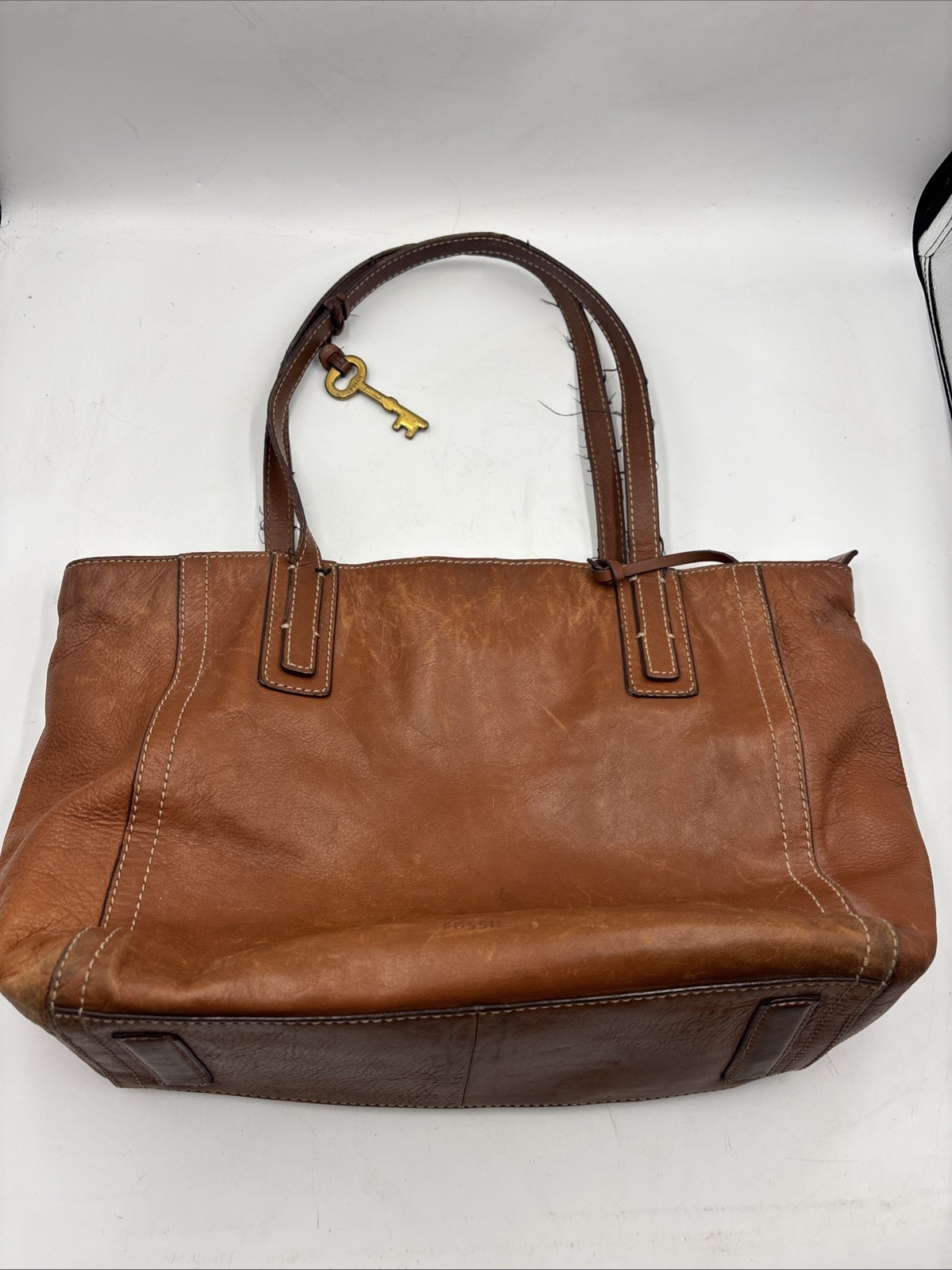 Fossil Emma Women’s Handbag Brown Leather Inner Pockets Double Handle Tote Bag