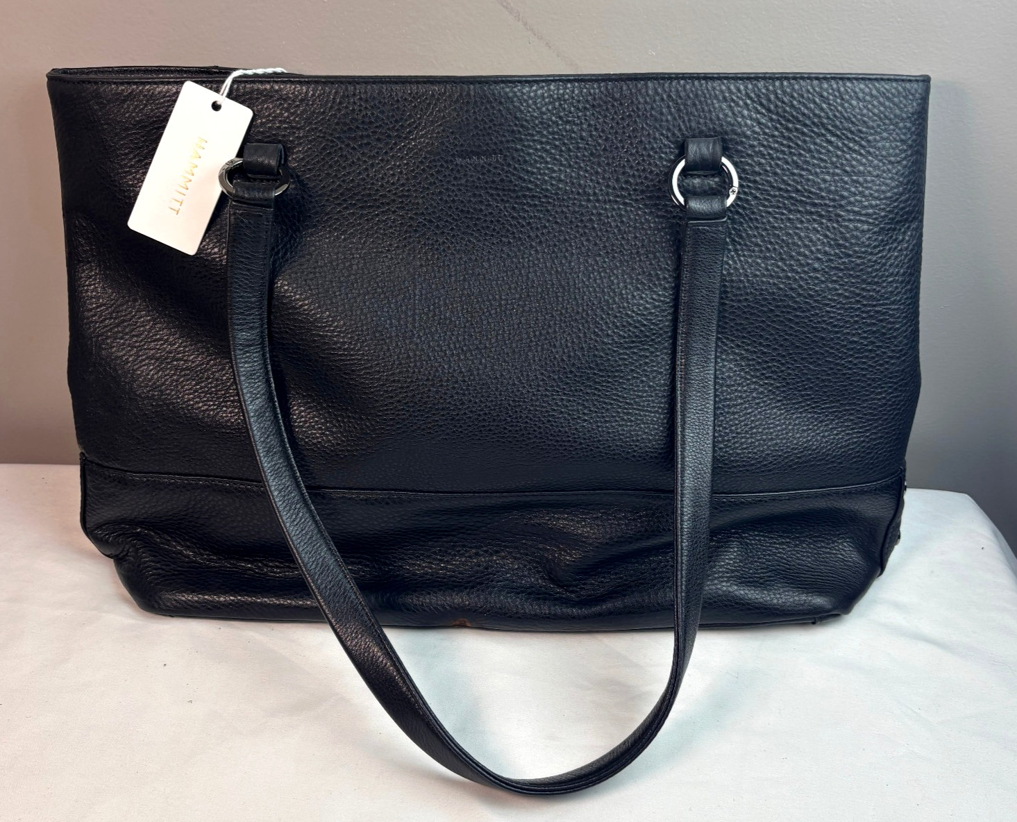 $495 HAMMITT Anderson Tote Shoulder Black Pebbled Lather Rivets/Studs O-Ring NWD