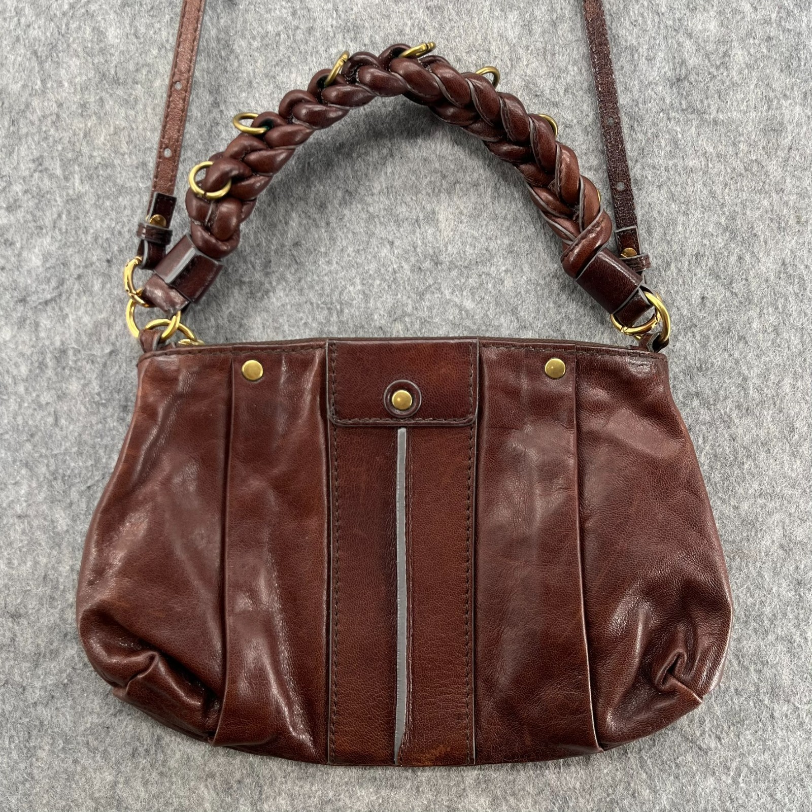 Vintage CHLOE Braided 2 Way Crossbody Handbag Brown Leather