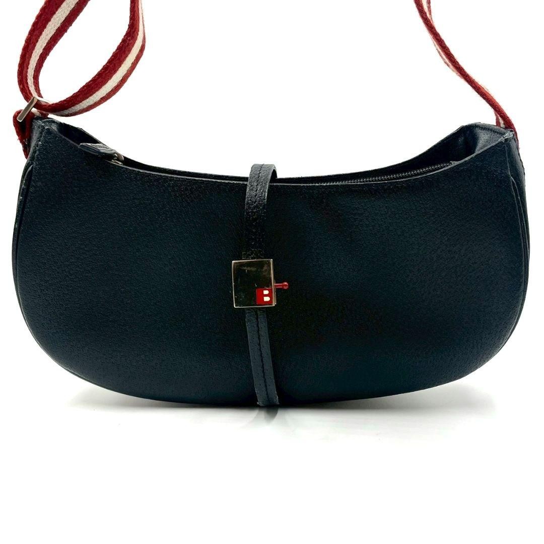 Bally Trainspotting Black Leather One Shoulder Bag 116-00 Italy Unisex Y2K