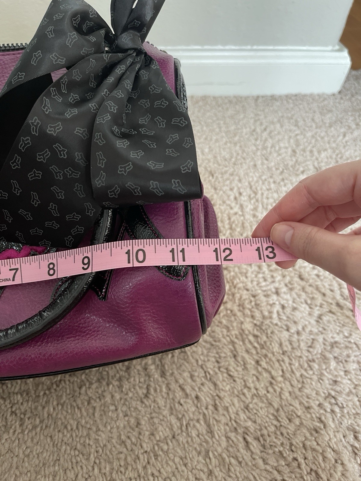Fox Racing Y2K 90 Purple/Black Top Handle Purse, Lined, Pockets, Charm, Bow