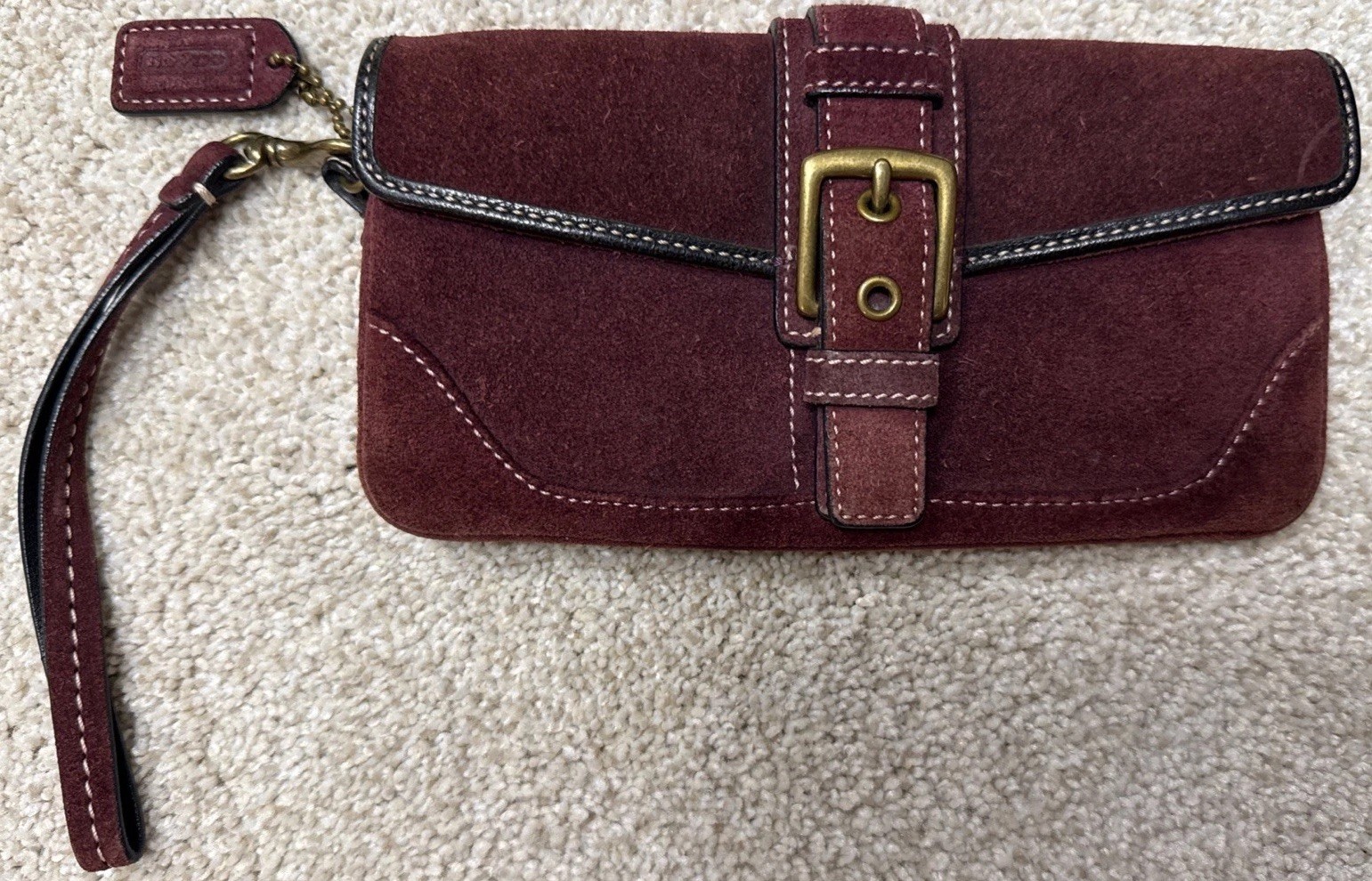 Coach Soho Vintage Y2K Burgundy Suede Tassel Buckle Wristlet Wallet Phone