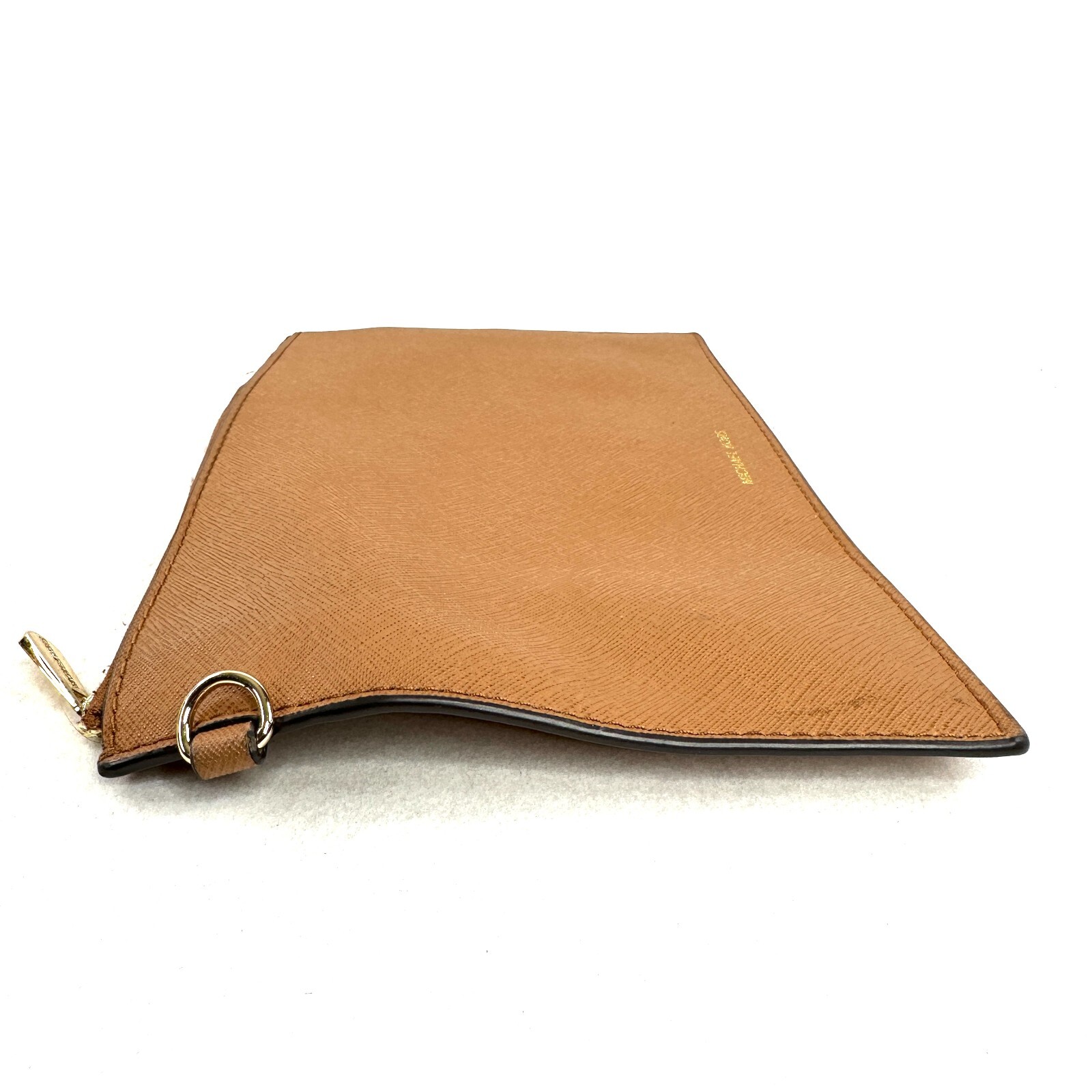 Michael Kors Brown Saffiano Leather Large Pouch Clutch Purse Wallet Brass
