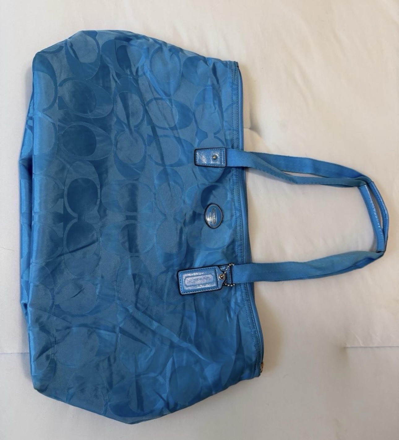Coach Blue Signature Logo Large Zip Top Tote Bag w/ Hang Tag Lightweight