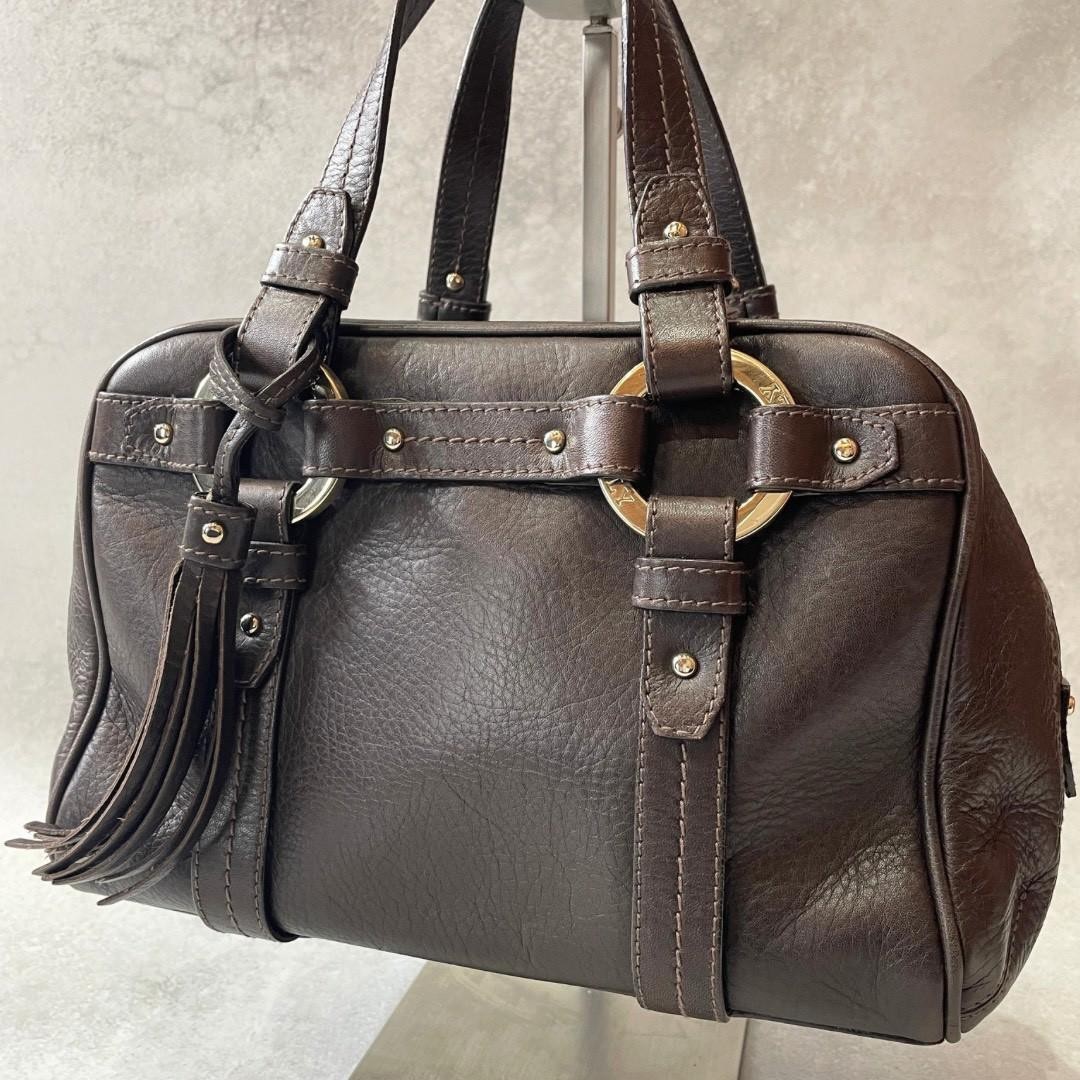 Excellent Condition BALLY Leather Boston Bag Brown Fringe y2k 1a