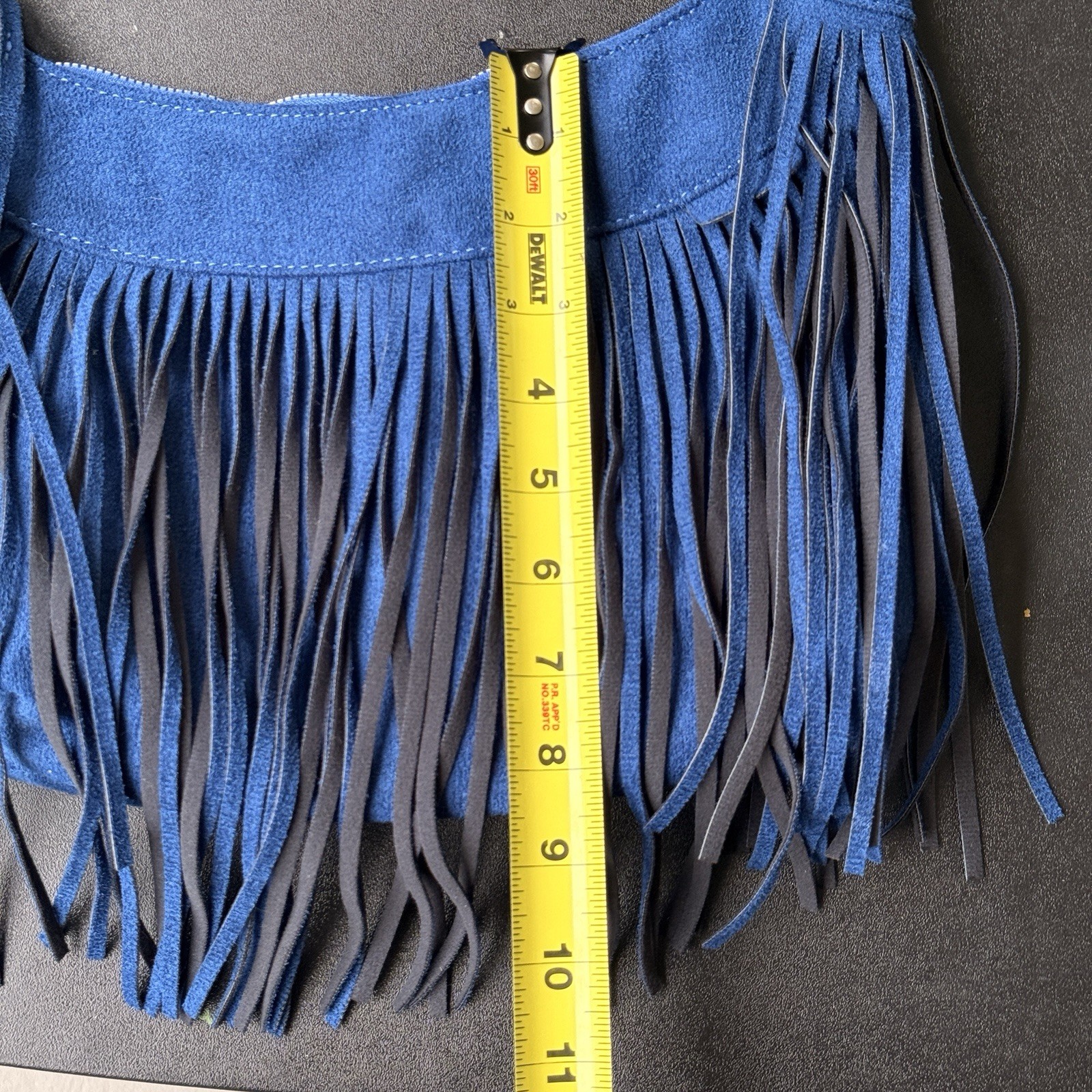 Blue Faux Suede Fringe Hobo Shoulder Bag Boho Western Festival Crossbody Style