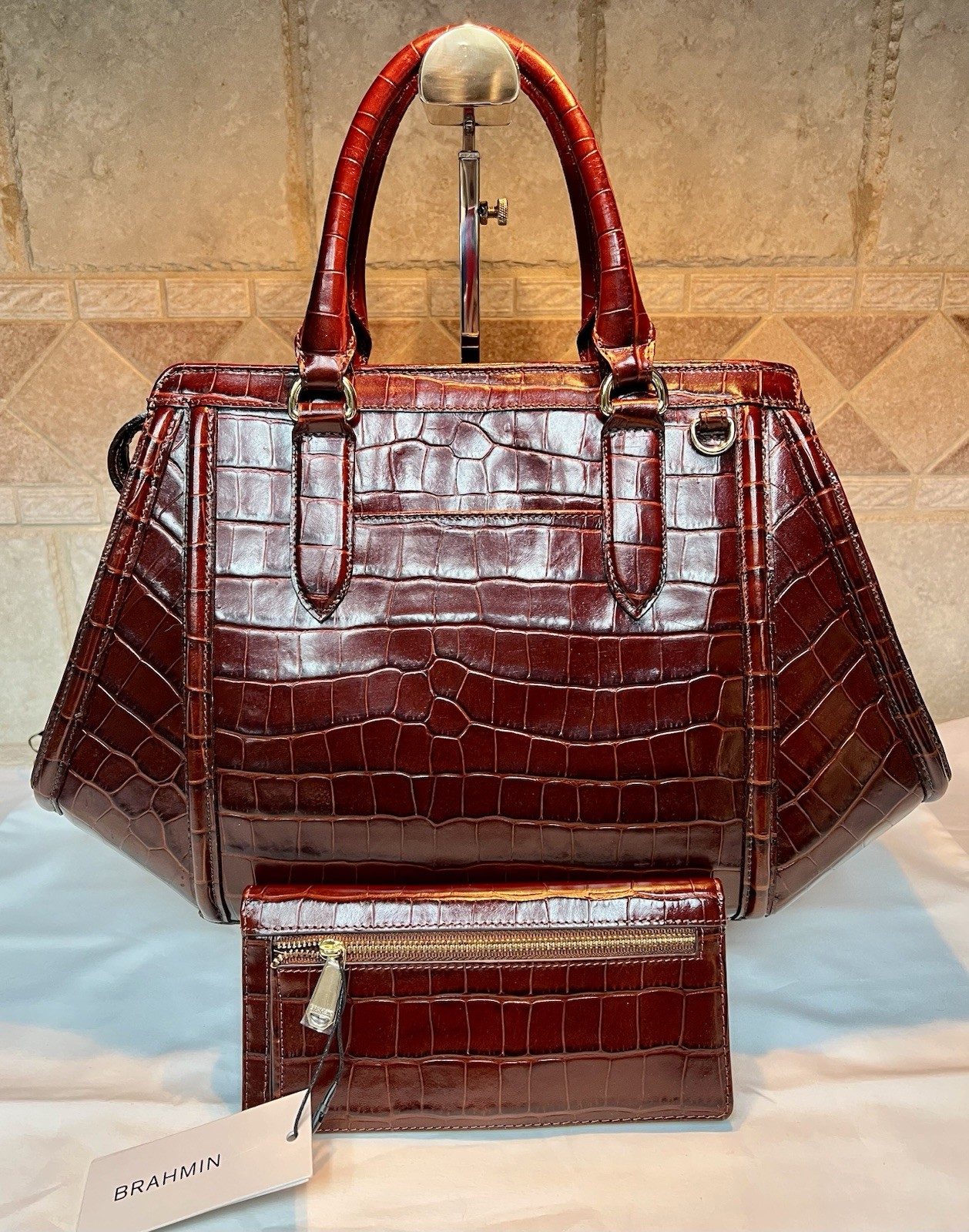 RARE, HTF, NWOT Brahmin Arden Cognac Trance Leather Satchel+ NWT Ady Wallet