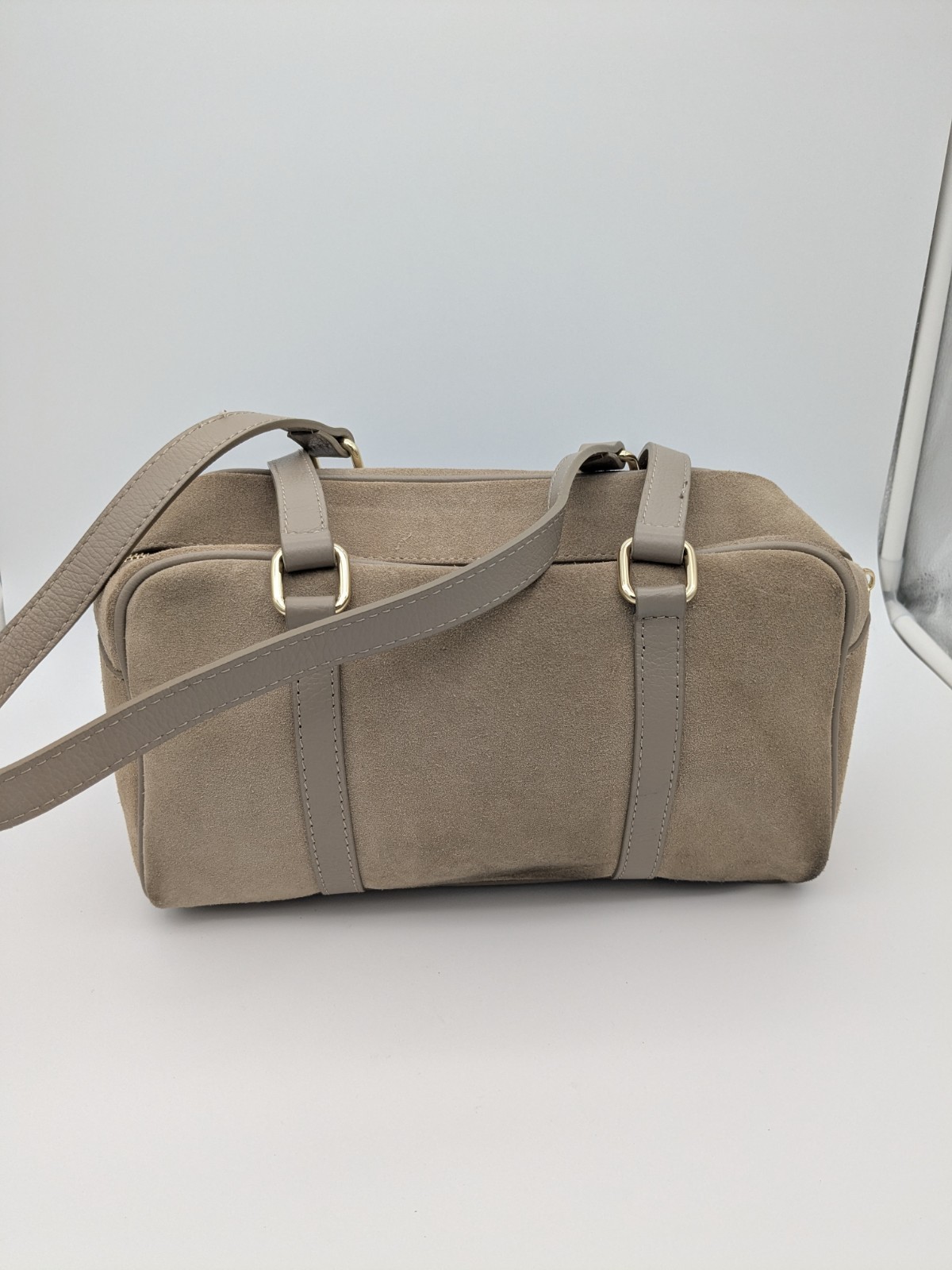 Lilium Firenze Italian Leather Suede Minimalist Small Duffle Handbag Neutral