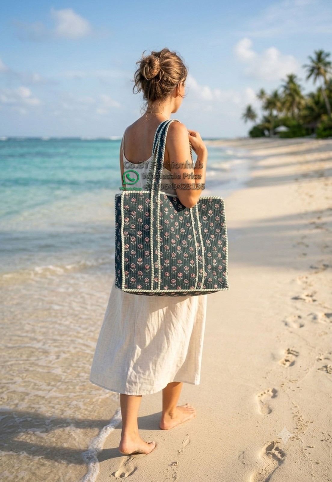 Handmade Eco-Friendly Quilted Cotton Market Bag Beach Tote Bag hand block bag