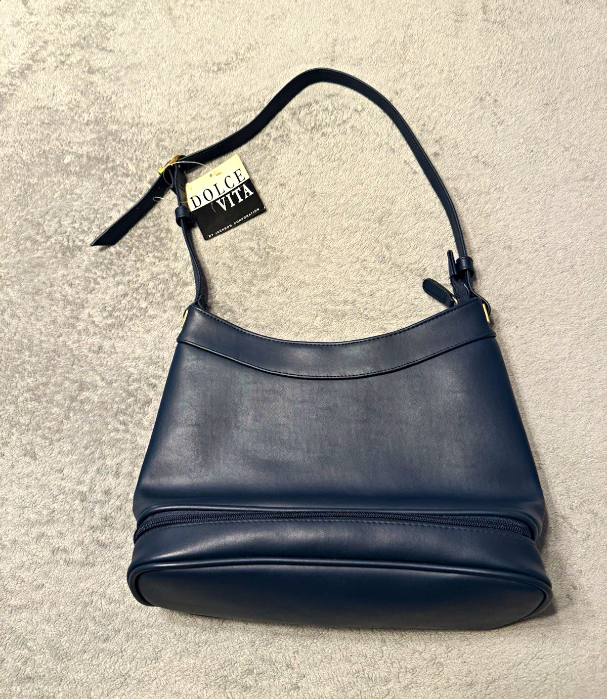 Dolce Vita Black Crescent Shoulder Bag Zip Closure Gold Hardware Inner Pockets