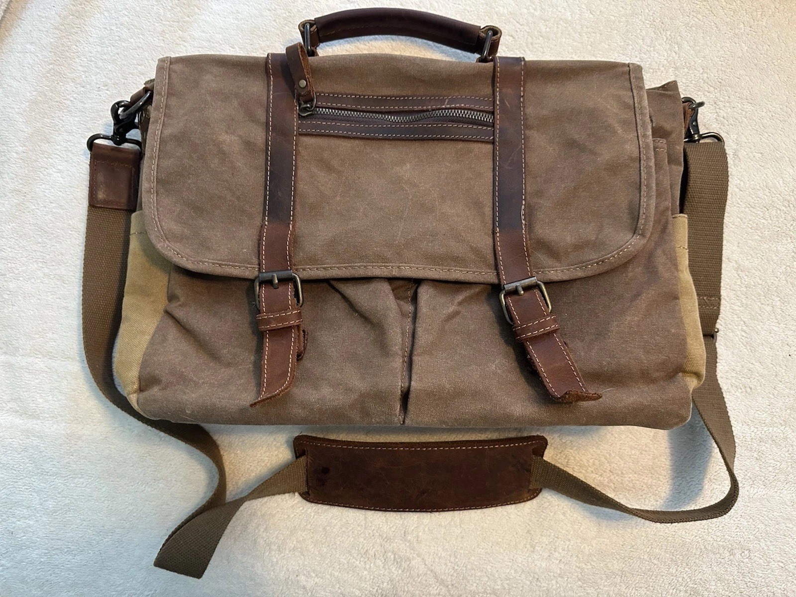Genuine NUBILY Waxed Canvas & Leather Messenger Laptop Bag Crossbody Workwear