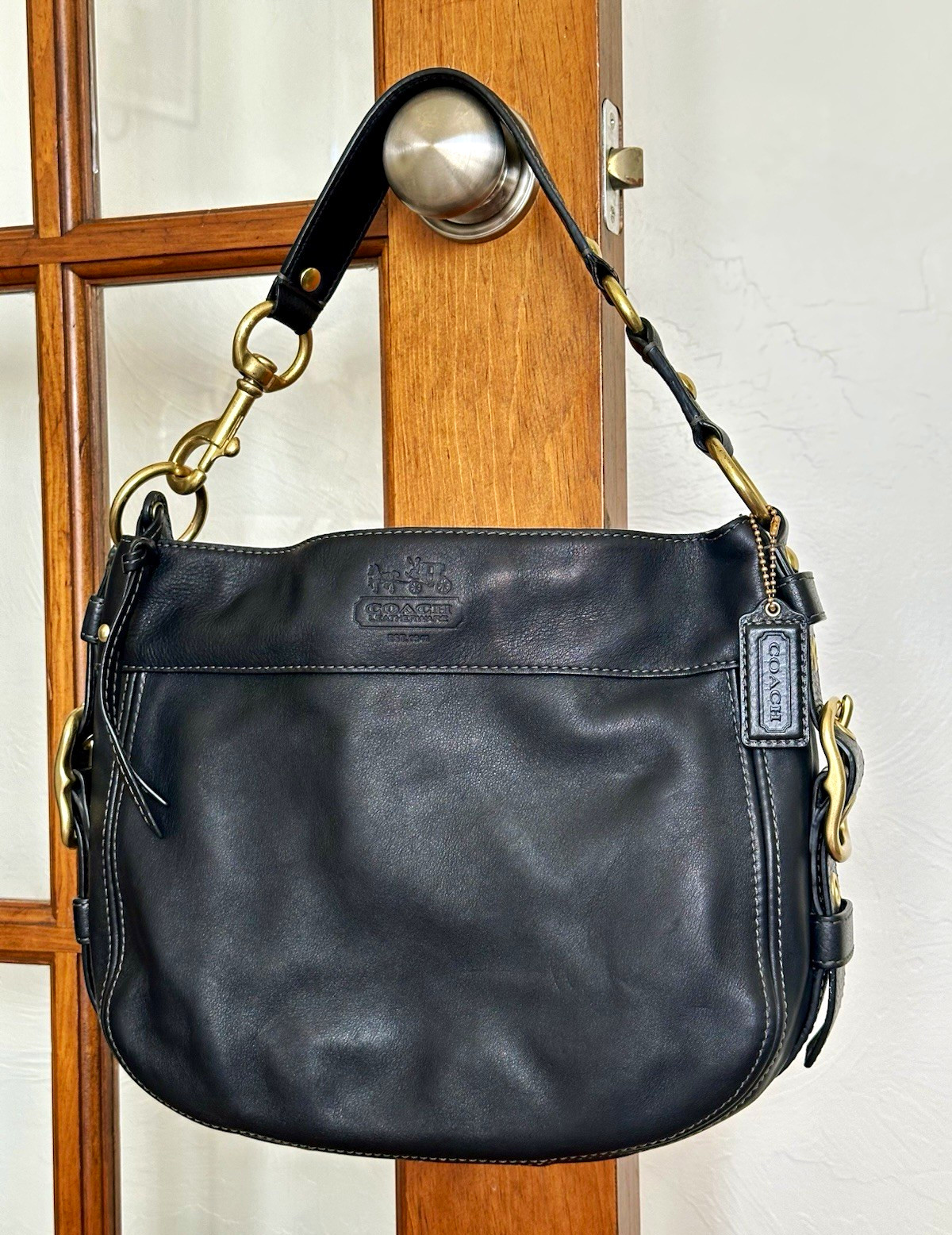2010 Coach Zoe Hobo Bag, Black, Brass Hardware