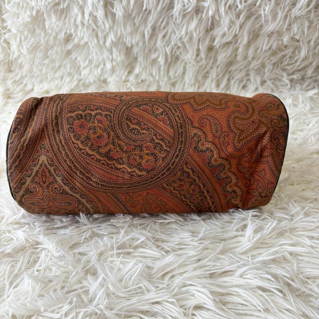 Etro Profumi Vintage Paisley Barrel Bag Orange Brown Canvas Cylinder Handbag