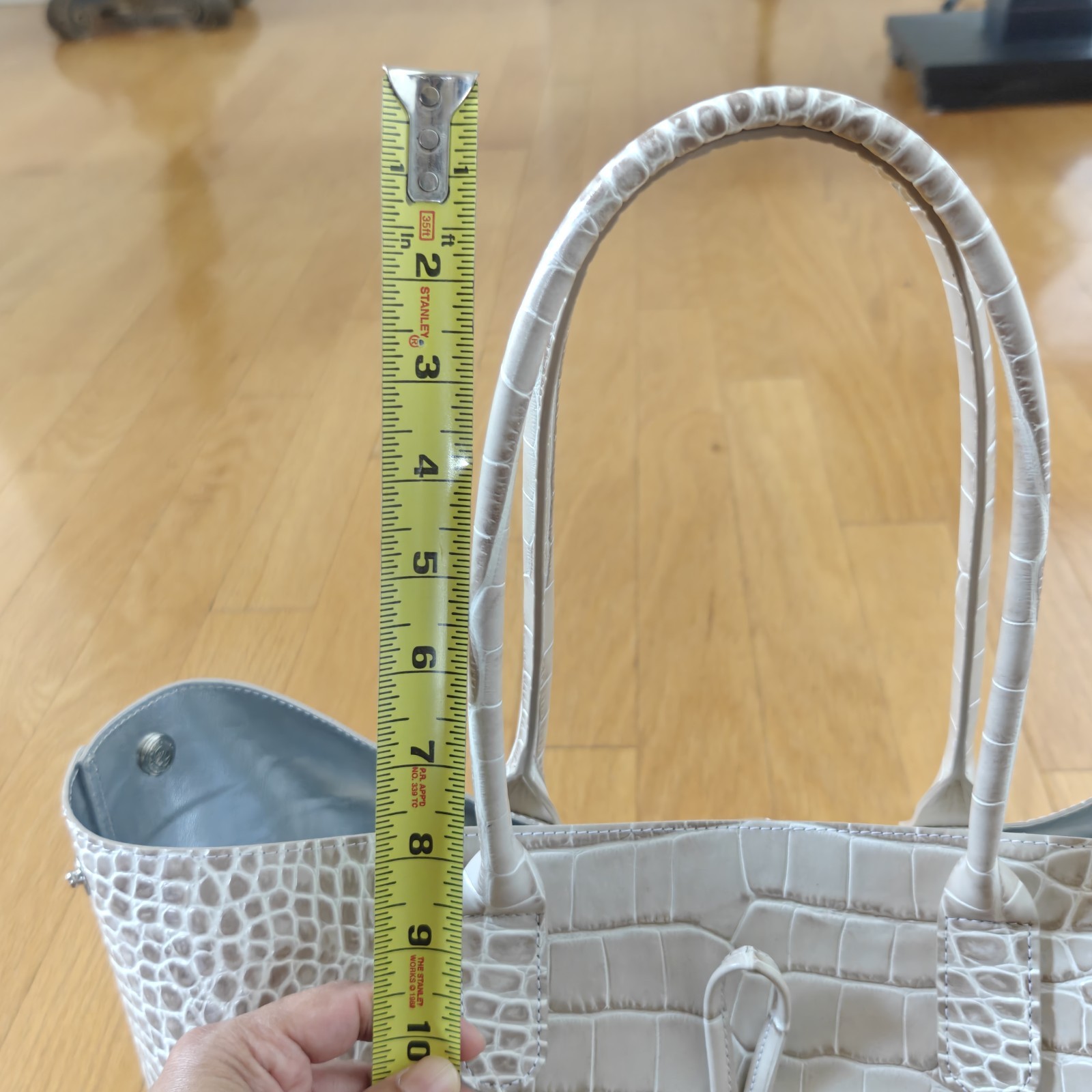 New Longchamp Roseau ivory Crocodile Embossed leather Tote Bag