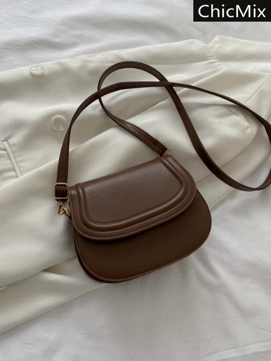 Mini Minimalist Flap Saddle Bag Casual PU Leather Crossbody Shoulder Purse