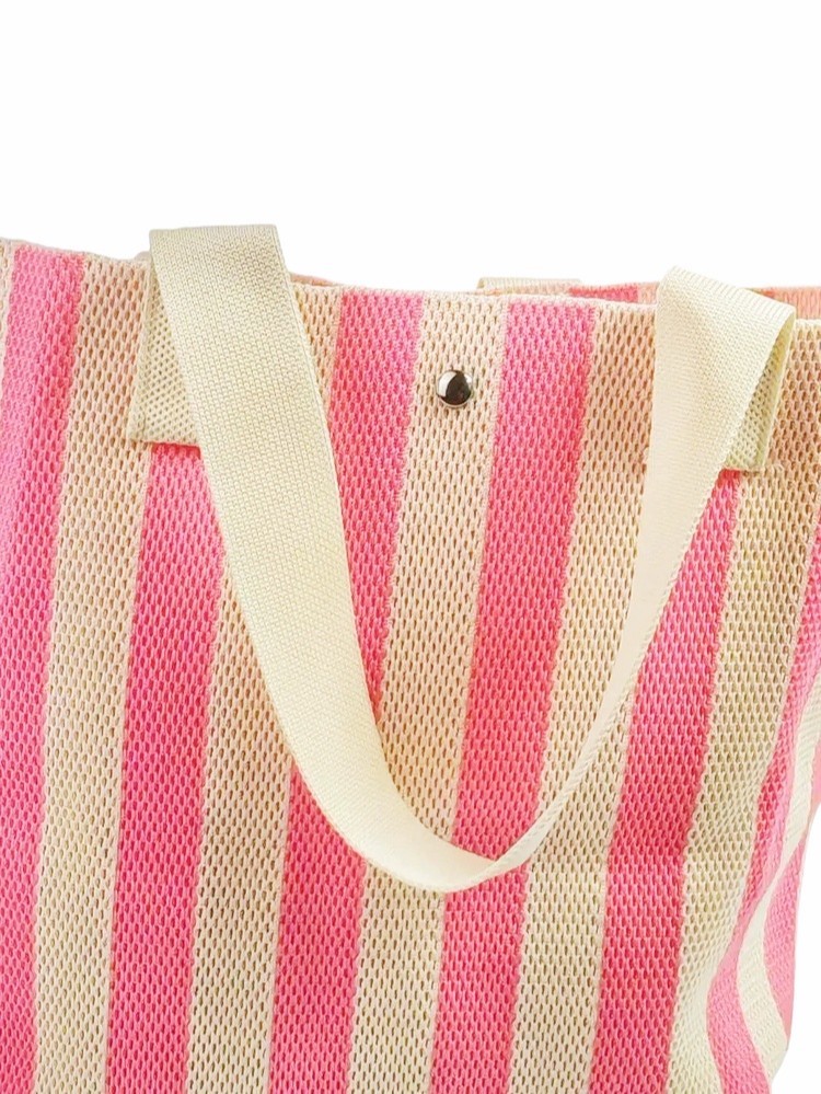 Women Knitted Tote Bag Vertical Stripes Shoulder Bag