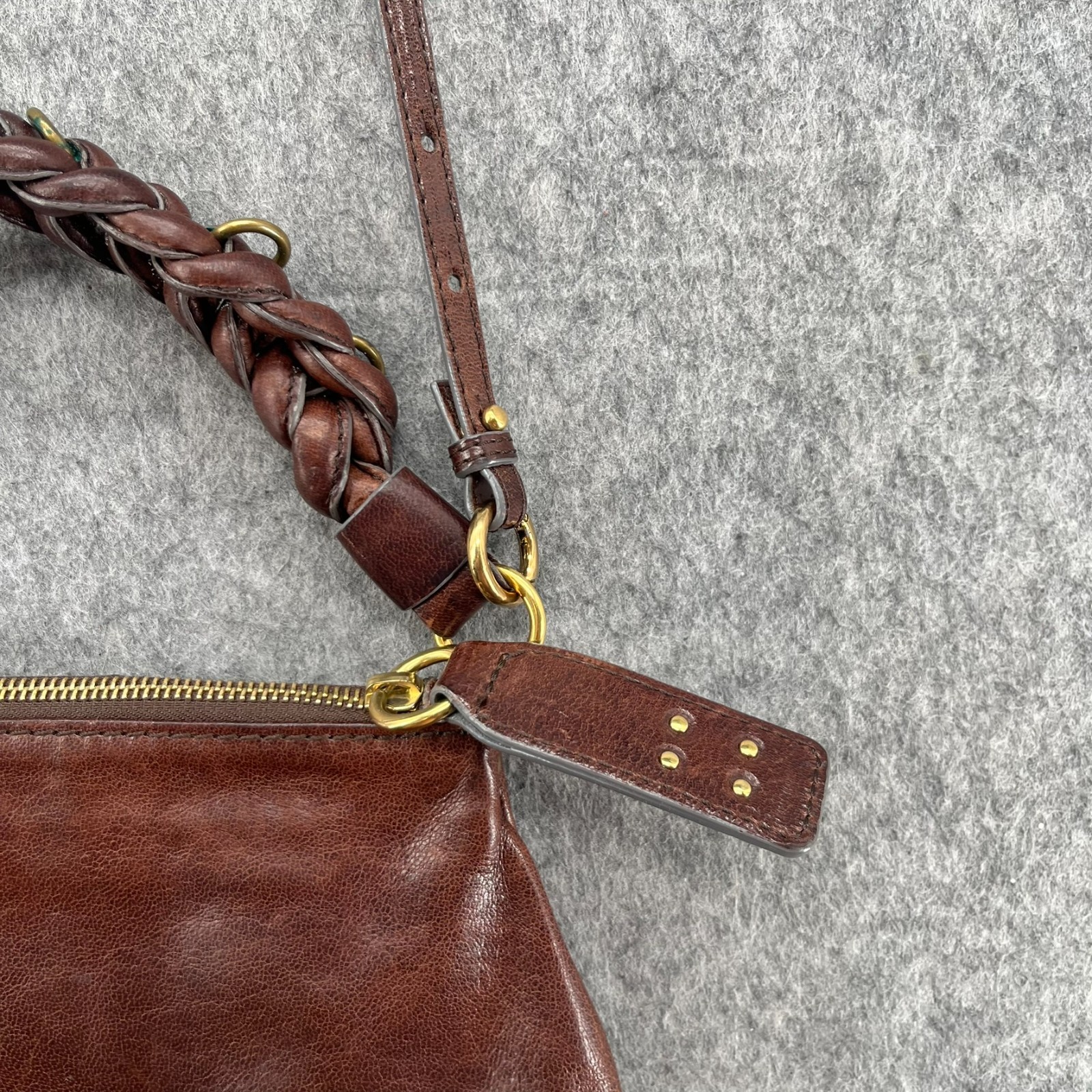 Vintage CHLOE Braided 2 Way Crossbody Handbag Brown Leather