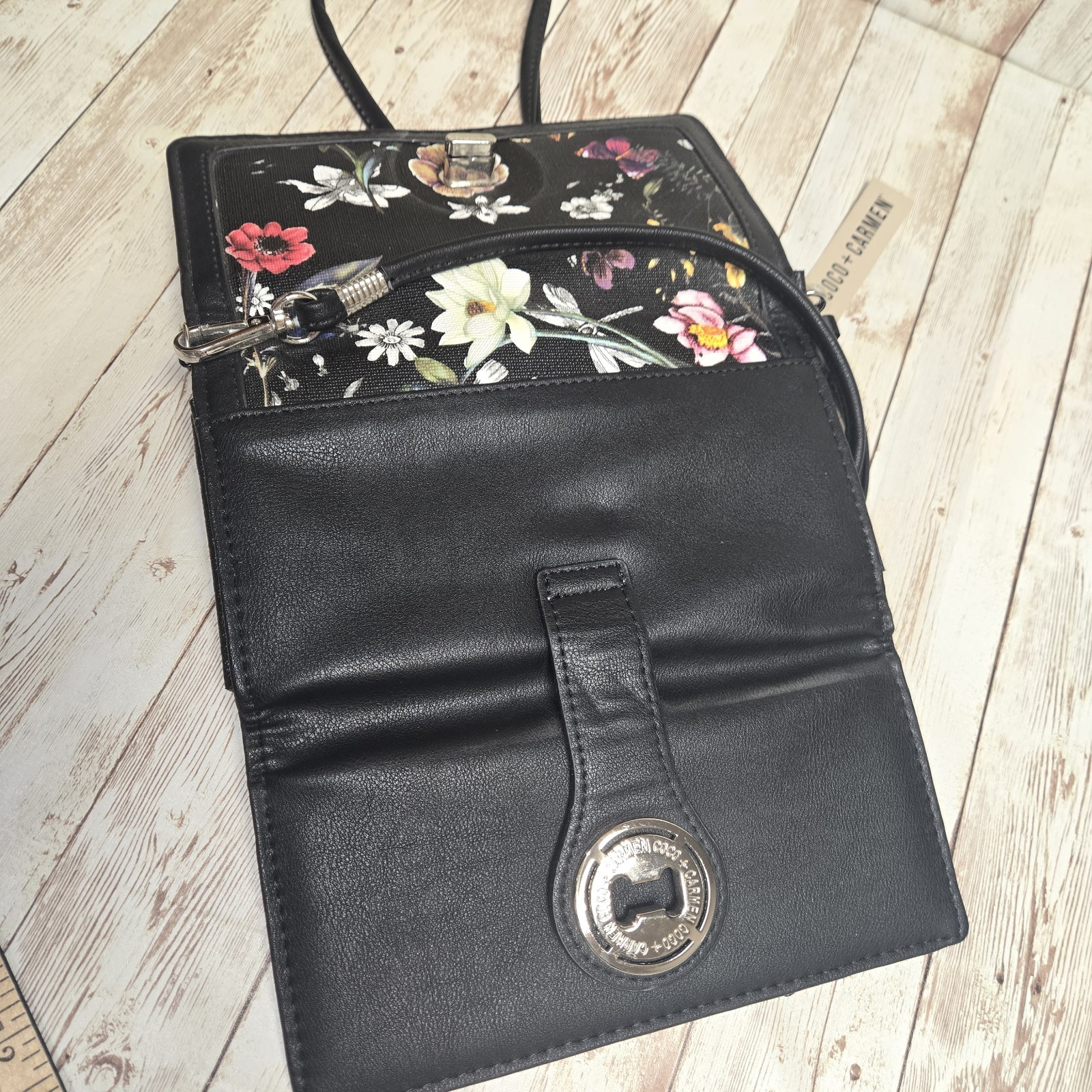 Coco + Carmen Women’s Crossbody Wallet Purse Black Floral Butterfly NWT Spring