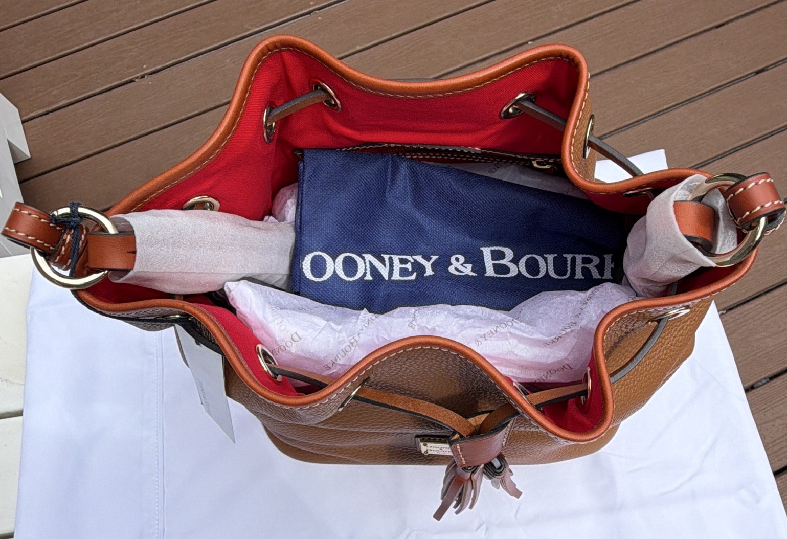 Dooney Bourke Tasha Drawstring Caramel Leather Shoulder Bag