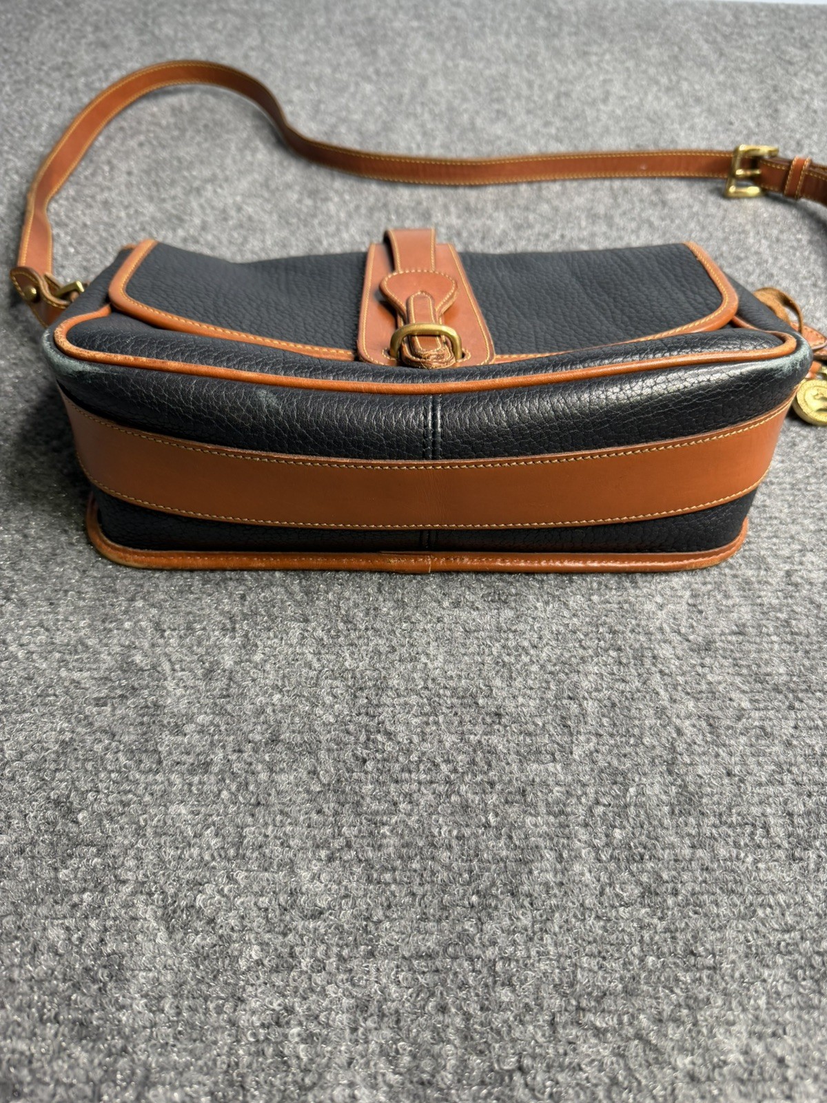 Dooney & Bourke Vintage Navy Blue and Tan Leather Equestrian USA Crossbody Bag