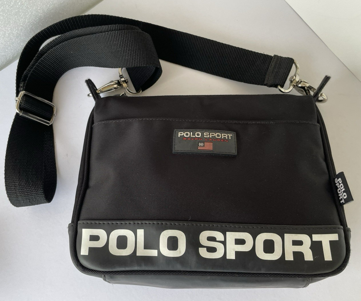 Ralph Lauren Polo Sport Logo ~ Blk. Nylon Crossbody Shoulder Bag Zip~ Y2K ~EXCEL