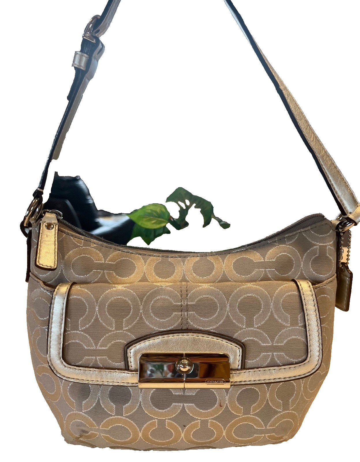 Coach Kristin Op Art Outline Signature Top Handle Shoulder Bag Pocket Purse Gray