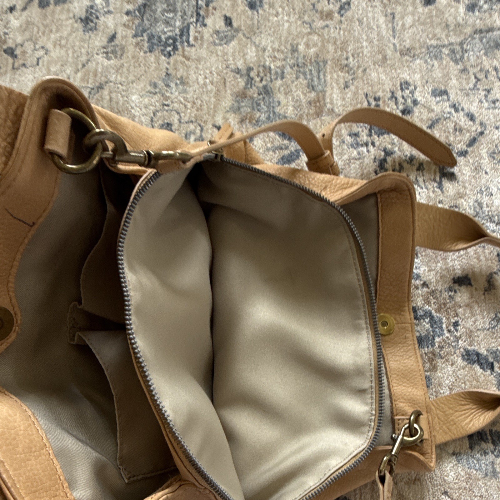 American Leather Co. Tan Pebbled Satchel Top Handle, Detachable Strap Zip Snap
