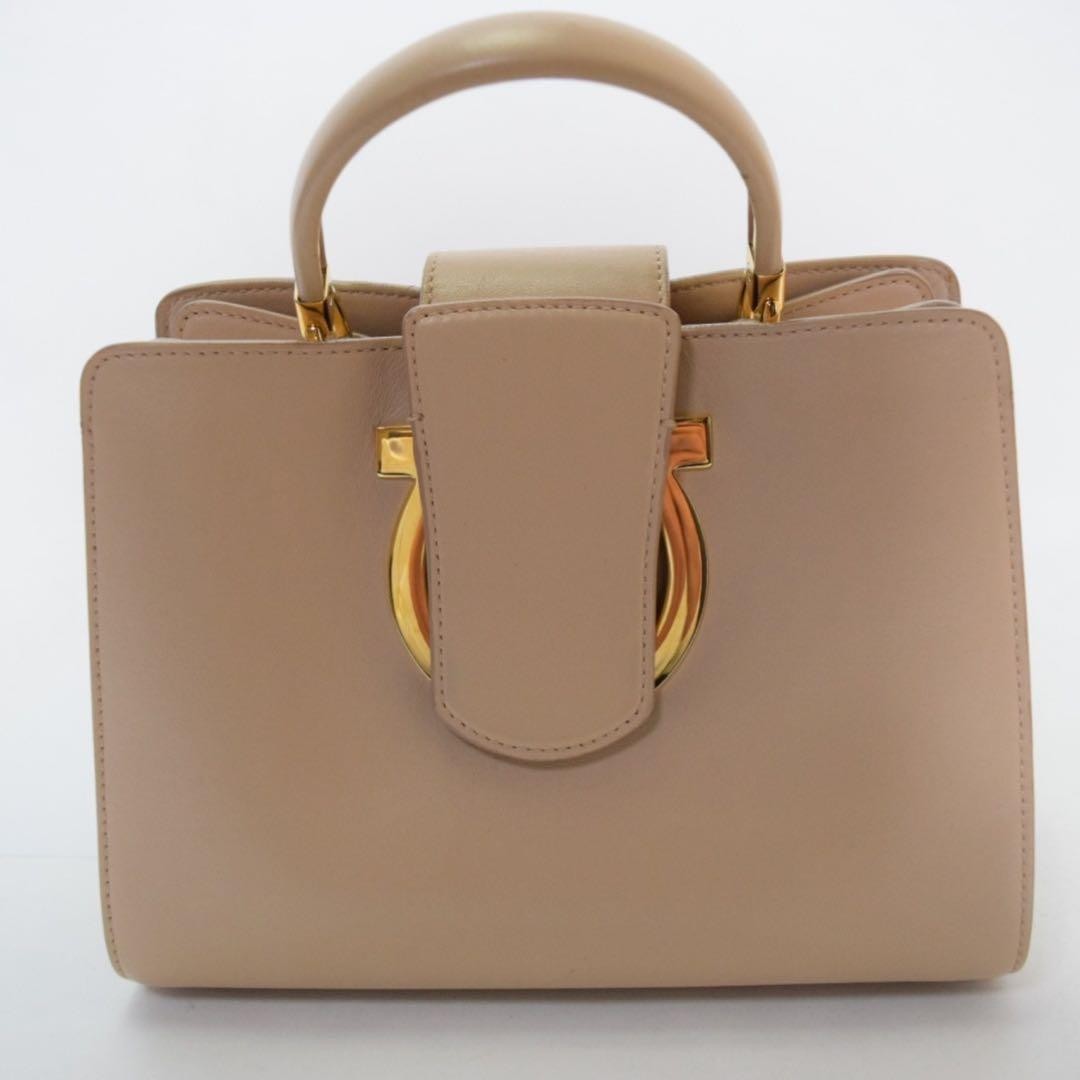 Salvatore Ferragamo Gancini Top Handle Bag Pink beige Leather Gold Hardware 23cm