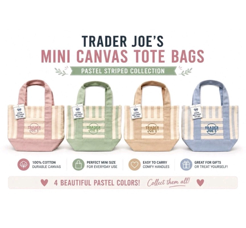 Trader Joe’s Limited Edition Pastel Stripe Mini Tote Bags-Set of 4 (Spring 2026)