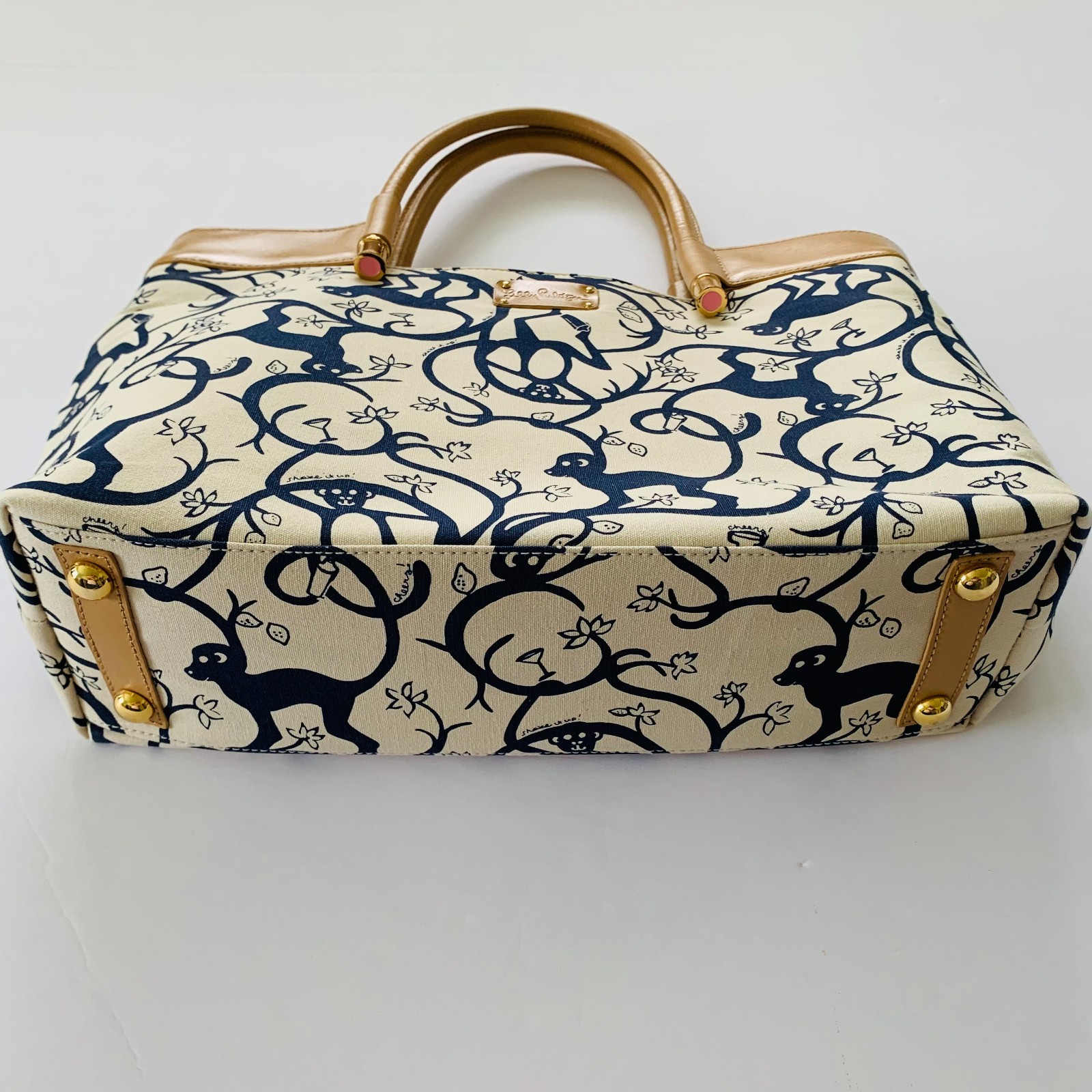 NWOT HTF Lilly Pulitzer Shake it Up Monkey Cocktails Canvas Tote Bag Navy Beige