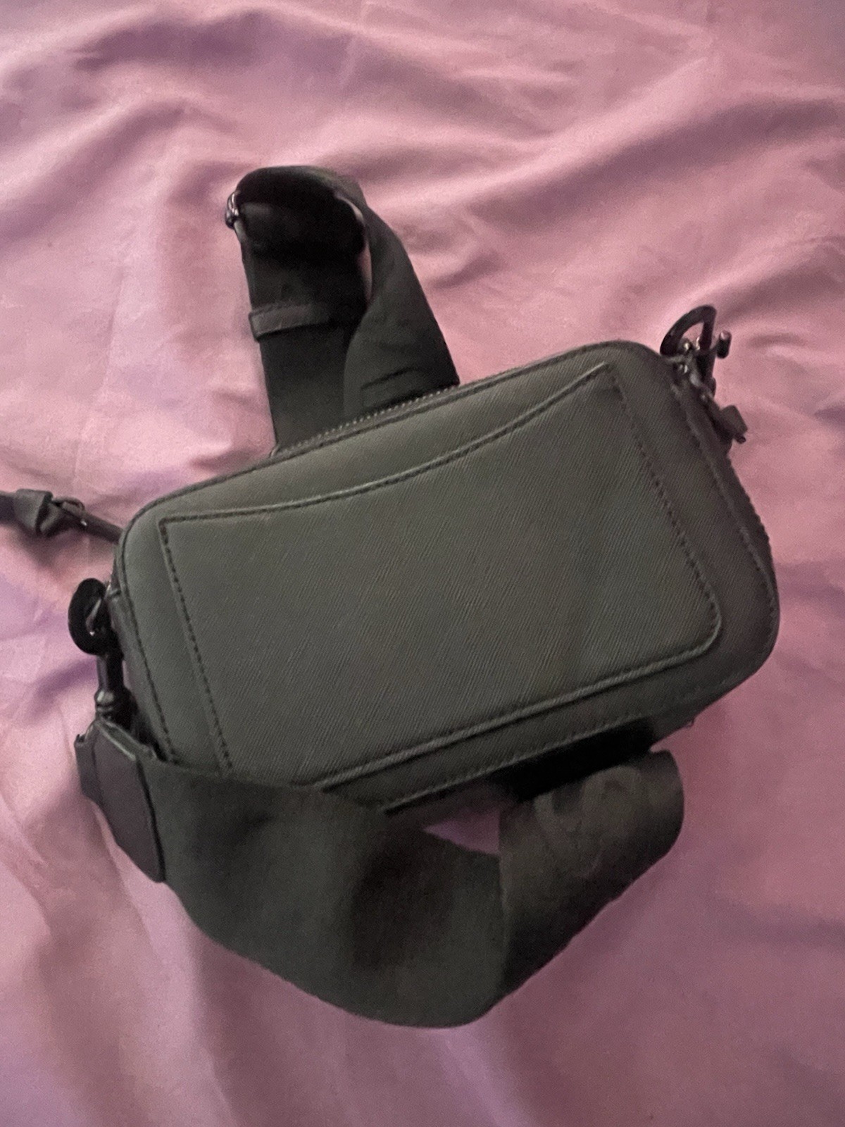 Marc Jacobs Gray Small Zip Crossbody Bag, Adjustable Black Strap, Logo