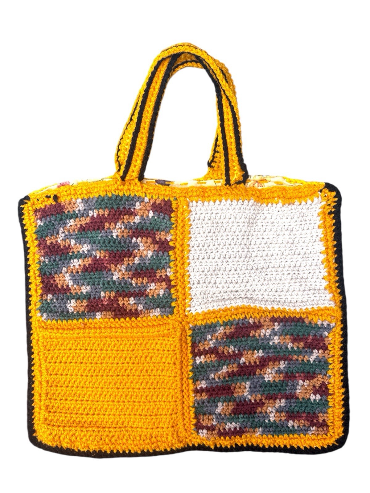 Artisan-made Multi color mustard Crochet Tote Bag Handbag Patchwork design