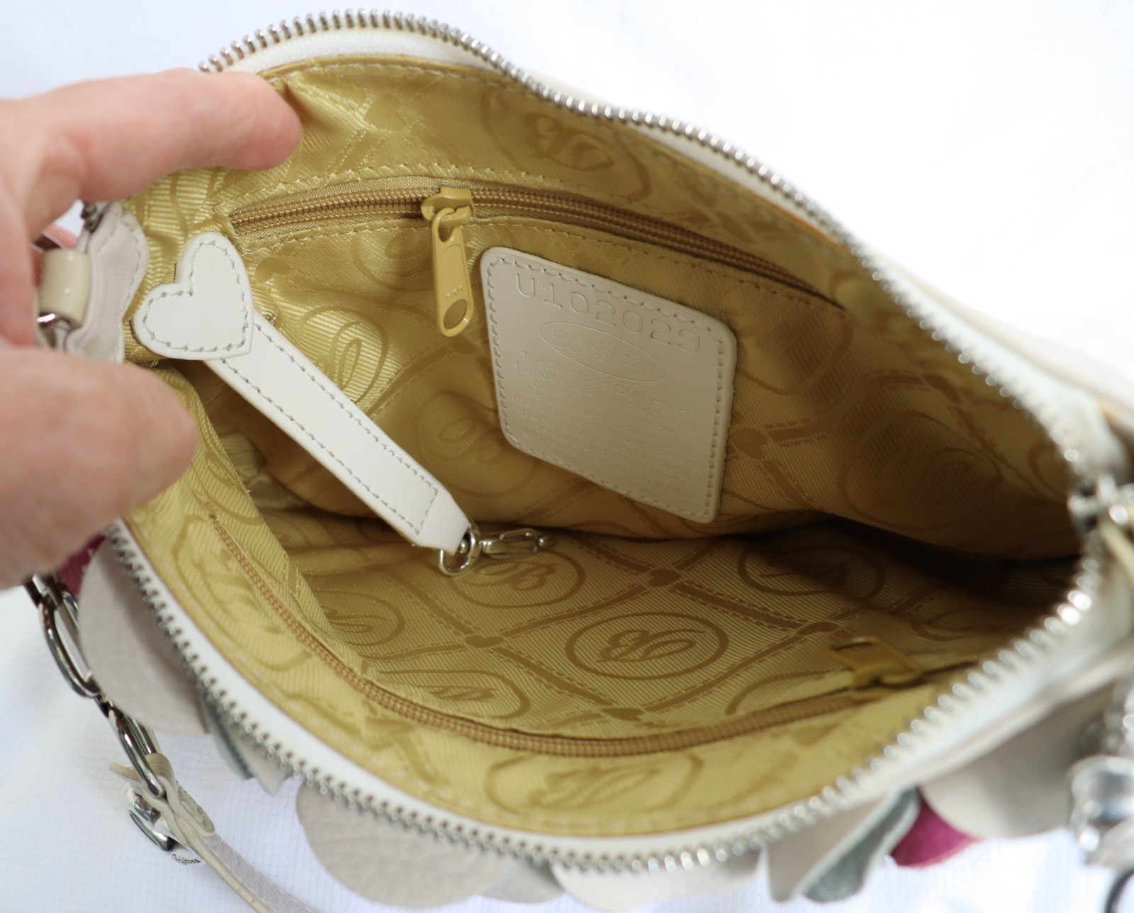 Brighton Masterpiece Collection 3D Leather Cream & Multicolor Floral Handbag