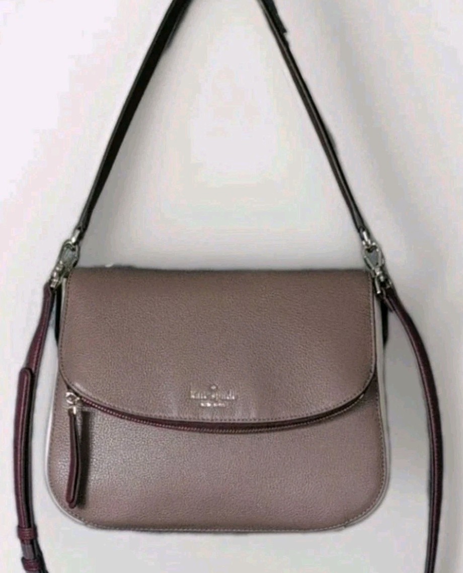 Kate Spade Jackson Medium Flap Shoulder Crossbody Bag Taupe Cream Burgundy NWT