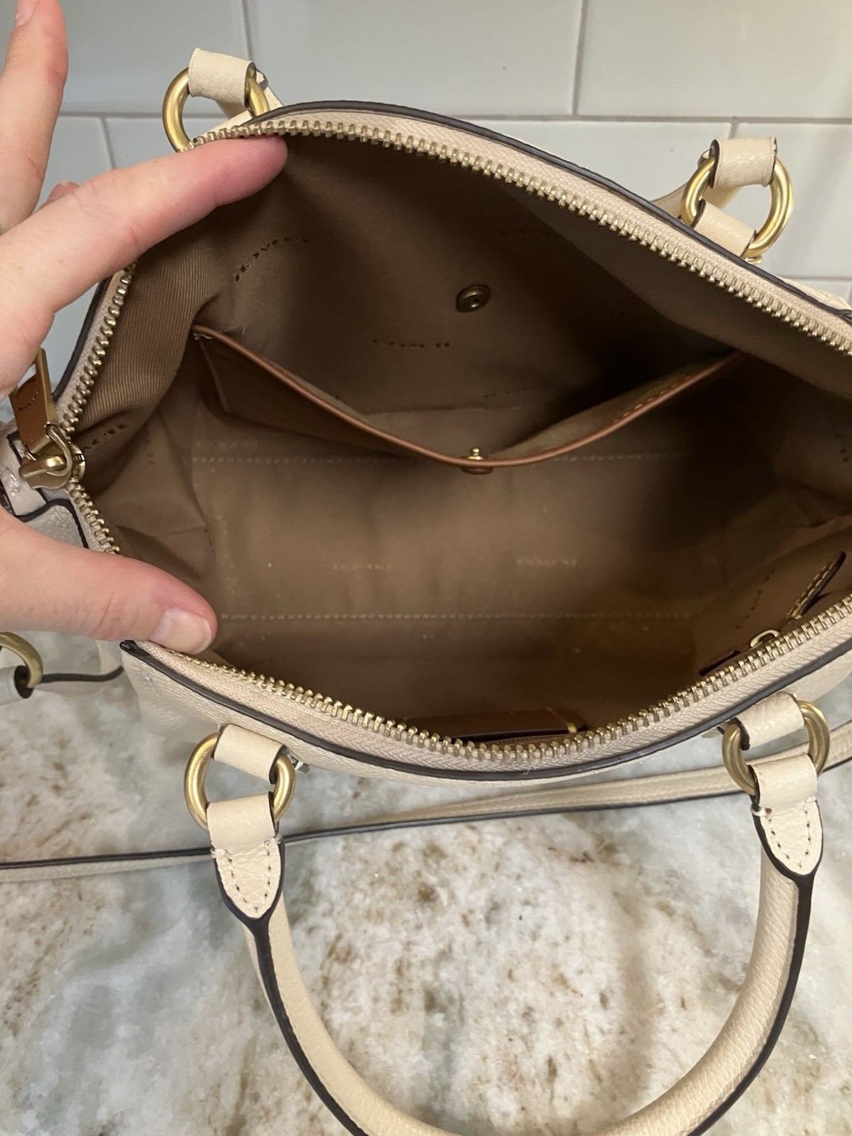 Coach Elise Satchel pebble leather crossbody bag 79316 Beechwood Cream