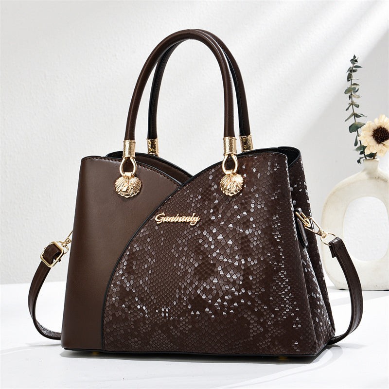 Stone Pattern Womens Shoulder Bag Large Zip Closure Handheld Fashion Bag