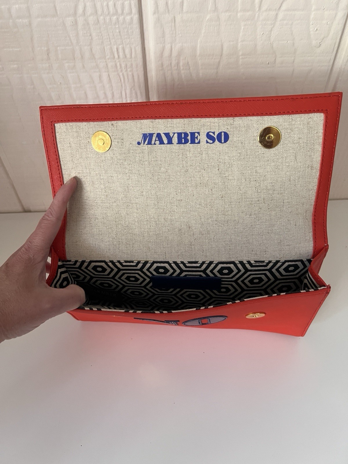 Jonathan Alder red YES clutch purse