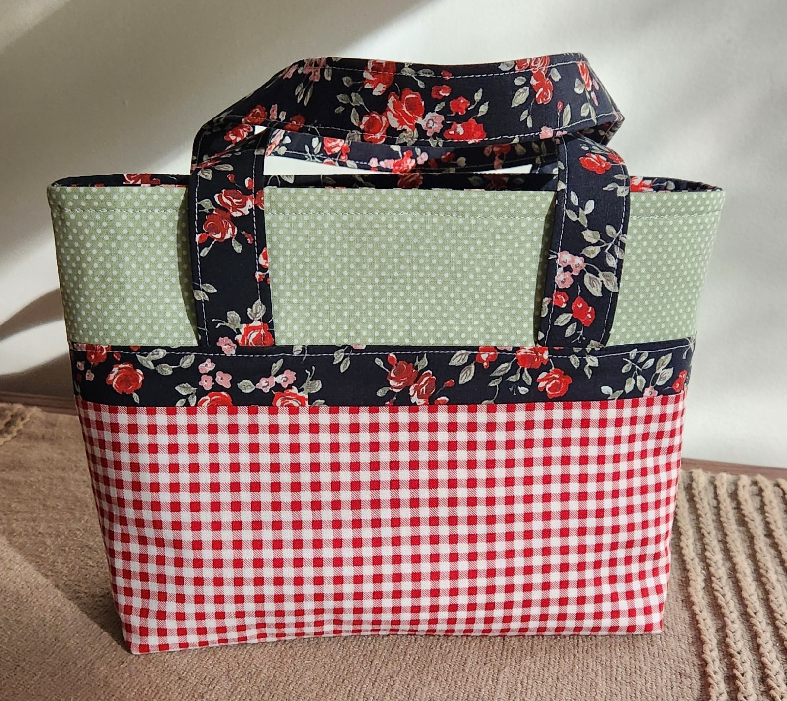 Handmade Small Book Tote Bag Floral Cotton Fabric Lined & Padded 9″ W x 7″ H