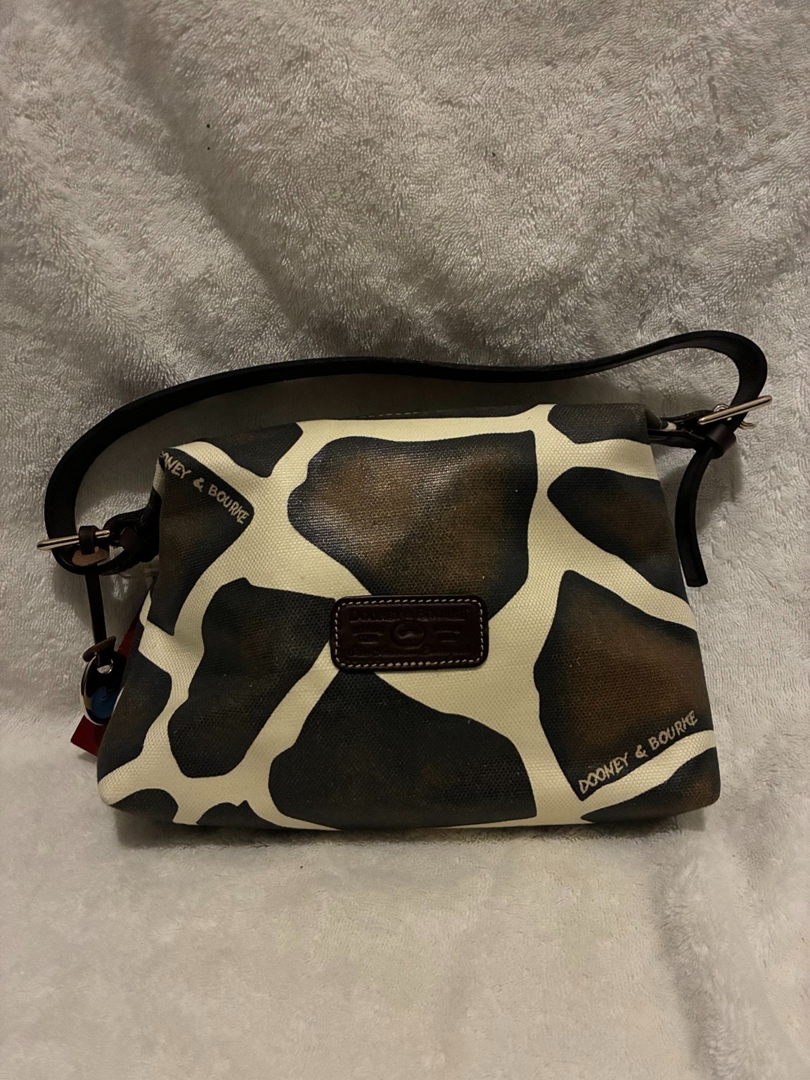Dooney & Bourke USA Giraffe Print Canvas Leather Shoulder Bag w/ Dust Bag