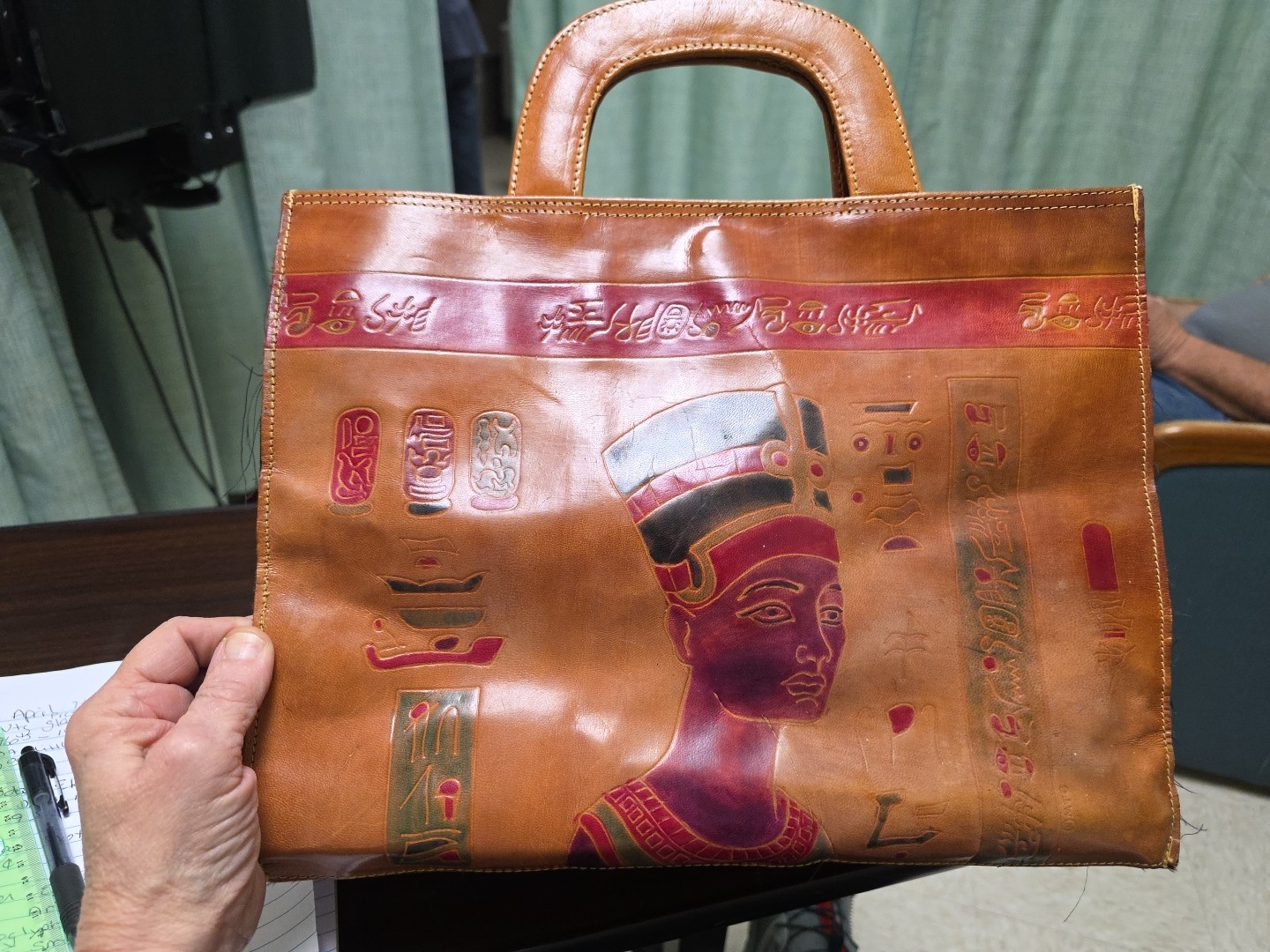 Handmade Egyptian Leather Bag Acient Hieroglyphs, Sm Change Purse, Embossed.