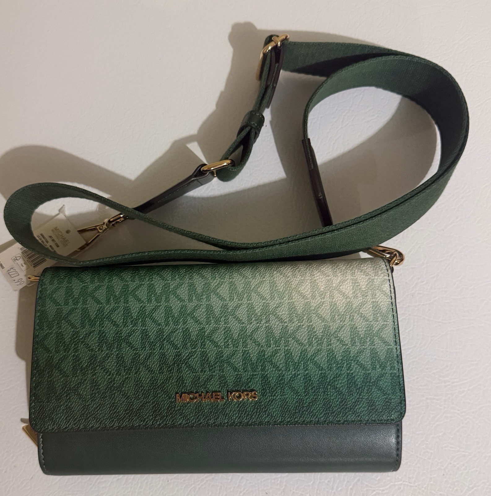 Michael Kors Jet Set Large Zip Around Wallet Crossbody MK Ombre Green Moss Multi