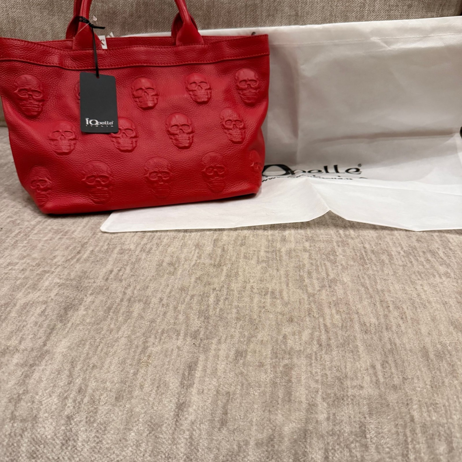 IO PELLE Italia Skull Embossed Leather Shoulder Tote Bag