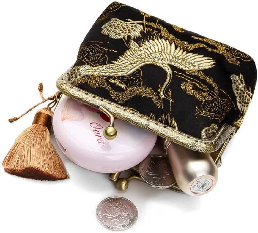 Brand New Hand Made Jan & Dee Silk Grade Crane Painting Buckle Coin Purse