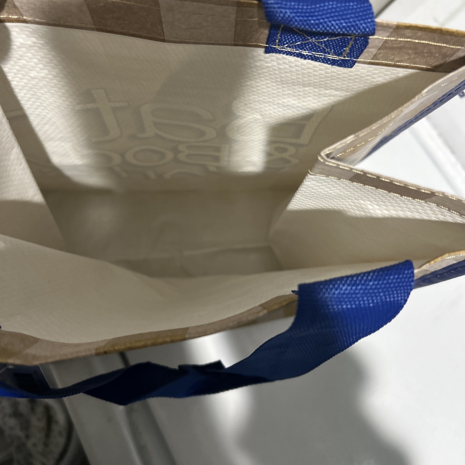Bath & Body Works Gingham Tote Bag Shopper Blue Brown Large