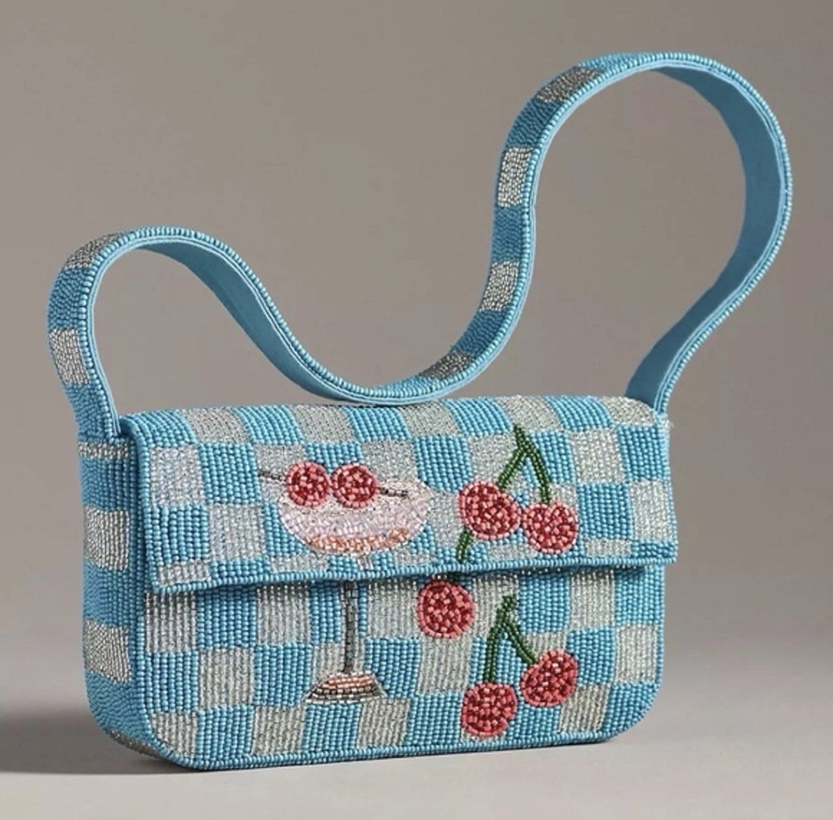 Anthropologie Fiona Beaded Bag Drink Edition Cherry Cosmo Embellished Purse